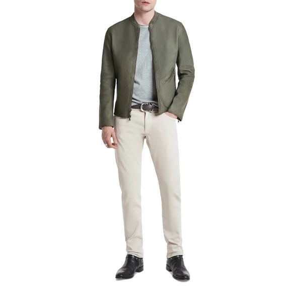 John Varvatos Corbin Leather Jacket EU56 FIT TO L Dark Moss Check The Measure - Picture 7 of 8